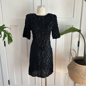100% Silk Black Beaded Cocktail Dress